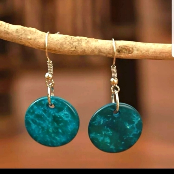 Jewelry - Marbled Wood Teal dangle earrings